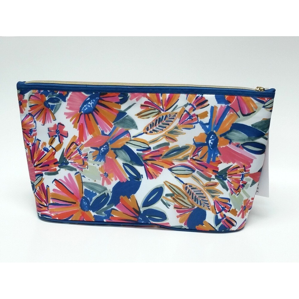 Nicole Miller Floral Zippered Clutch Cosmetic Makeup Handbag 14" x 8.5" x 4"